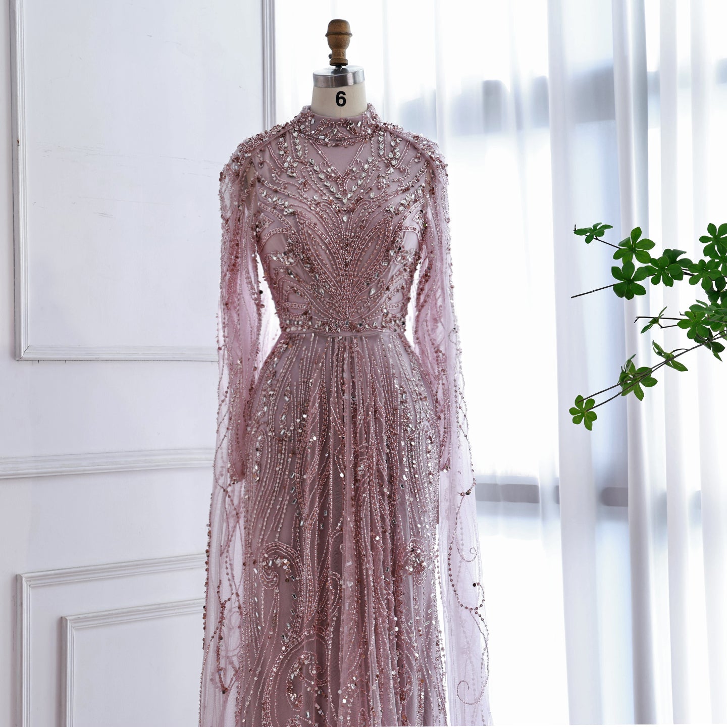 Luxury Sliver Hijab Modest Muslim Beaded Evening Dress LA73215