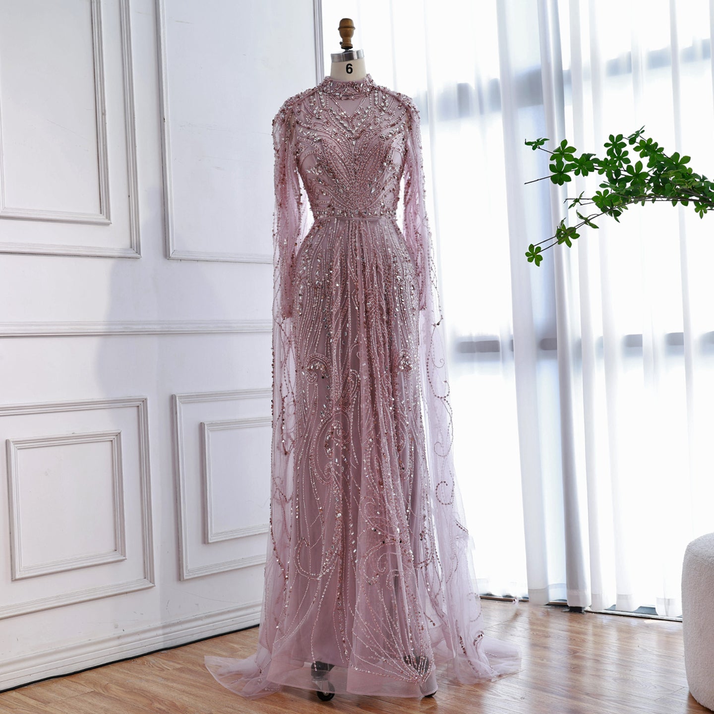 Luxury Sliver Hijab Modest Muslim Beaded Evening Dress LA73215