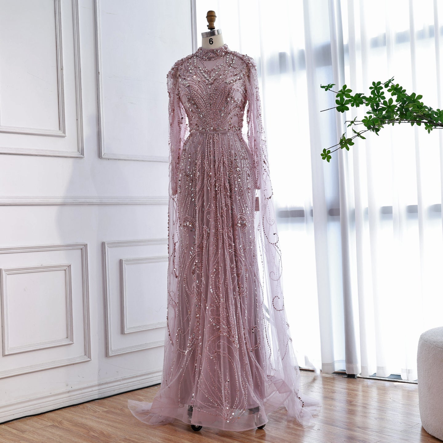 Luxury Sliver Hijab Modest Muslim Beaded Evening Dress LA73215