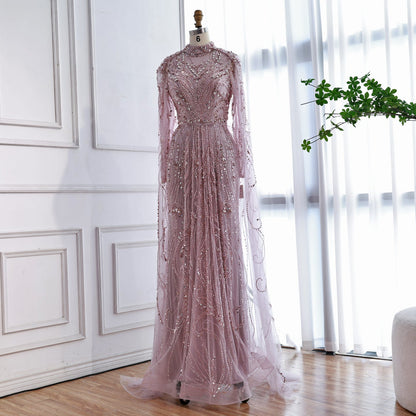 Luxury Sliver Hijab Modest Muslim Beaded Evening Dress LA73215