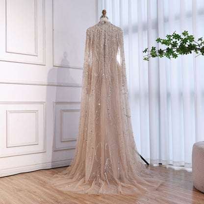 Luxury Sliver Hijab Modest Muslim Beaded Evening Dress LA73215