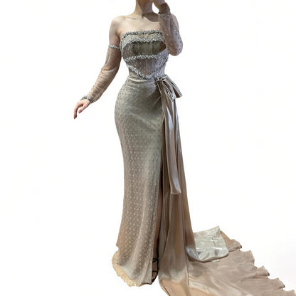 Luxury Dubai Crystal Mermaid Evening Dress with Skirt LA73220