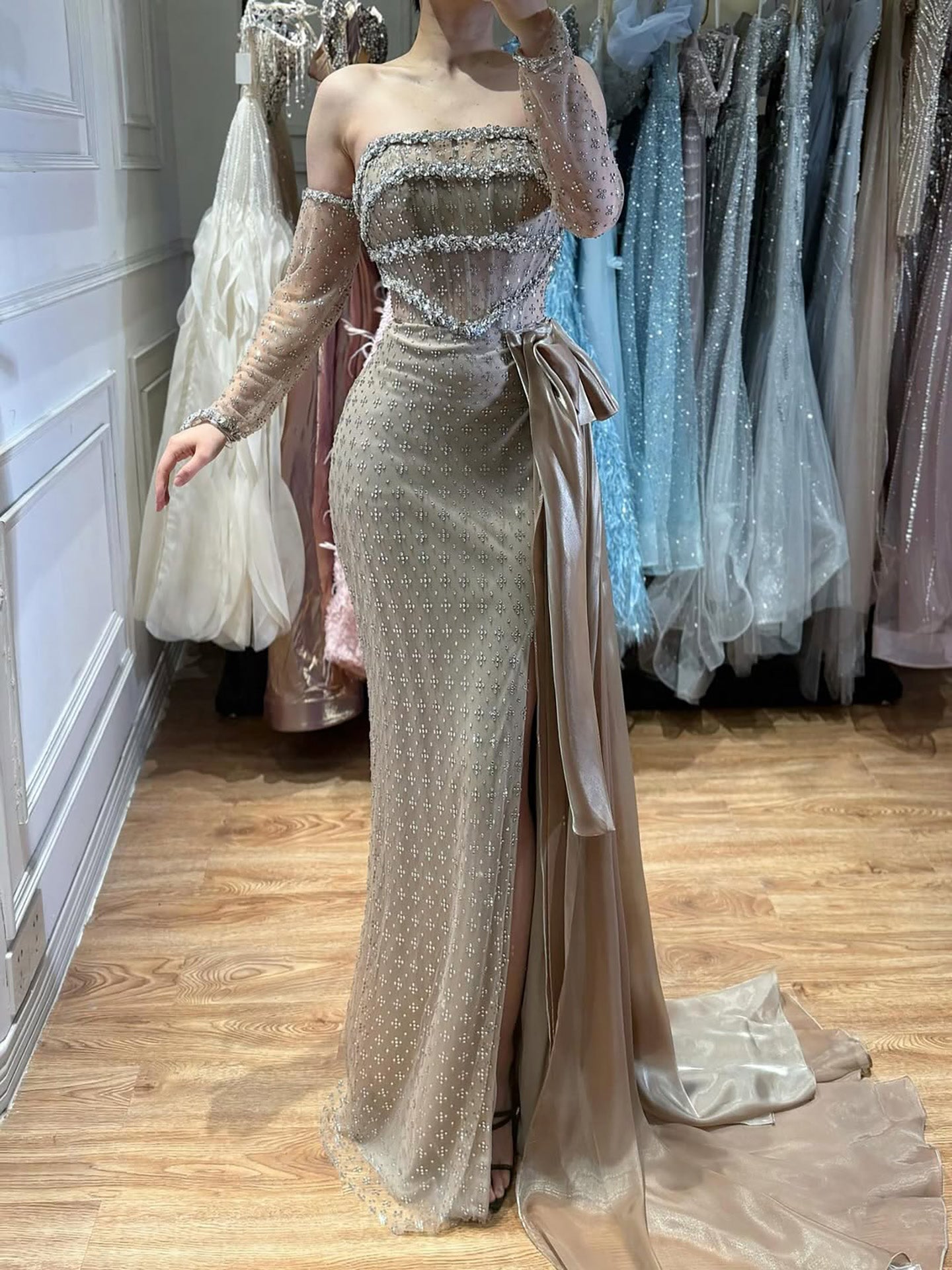 Luxury Dubai Crystal Mermaid Evening Dress with Skirt LA73220