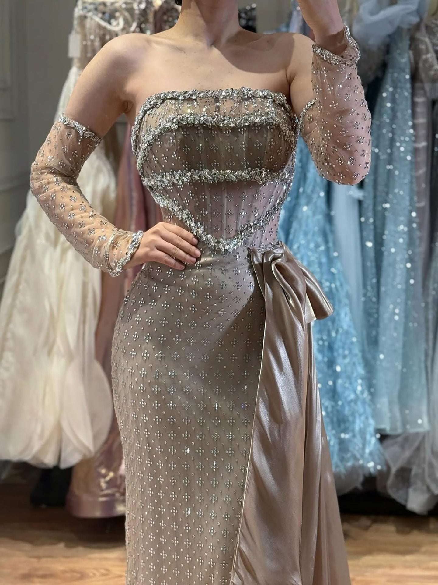 Luxury Dubai Crystal Mermaid Evening Dress with Skirt LA73220