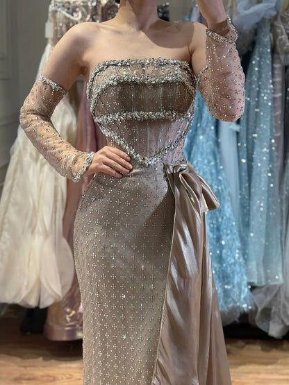 Luxury Dubai Crystal Mermaid Evening Dress with Skirt LA73220