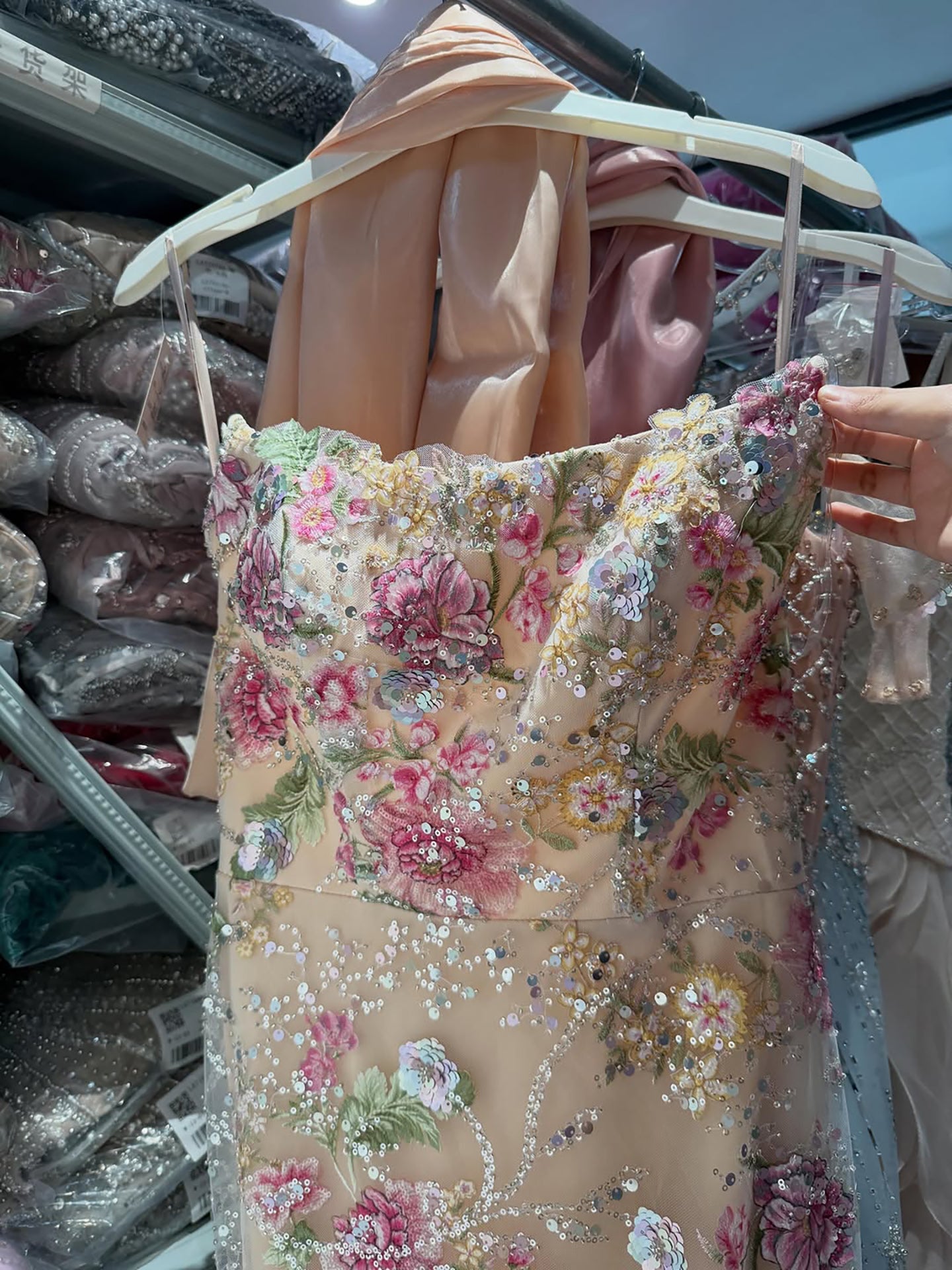 Luxury Pink Floral Beaded Mermaid Gown with Shawl LA73226B