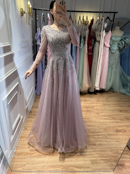 Luxury Caramel Long Sleeves A-Line Evening Dress LA73269A