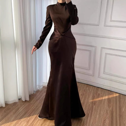 Elegant Brown French Simple Mermaid Evening Dress Minimalist LA73321