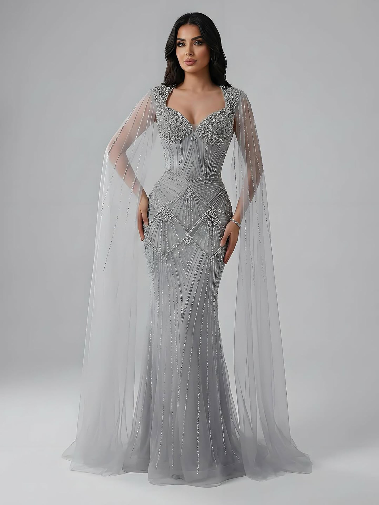 Luxury Dubai Pink Beaded Evening Dress With Cape LA73329