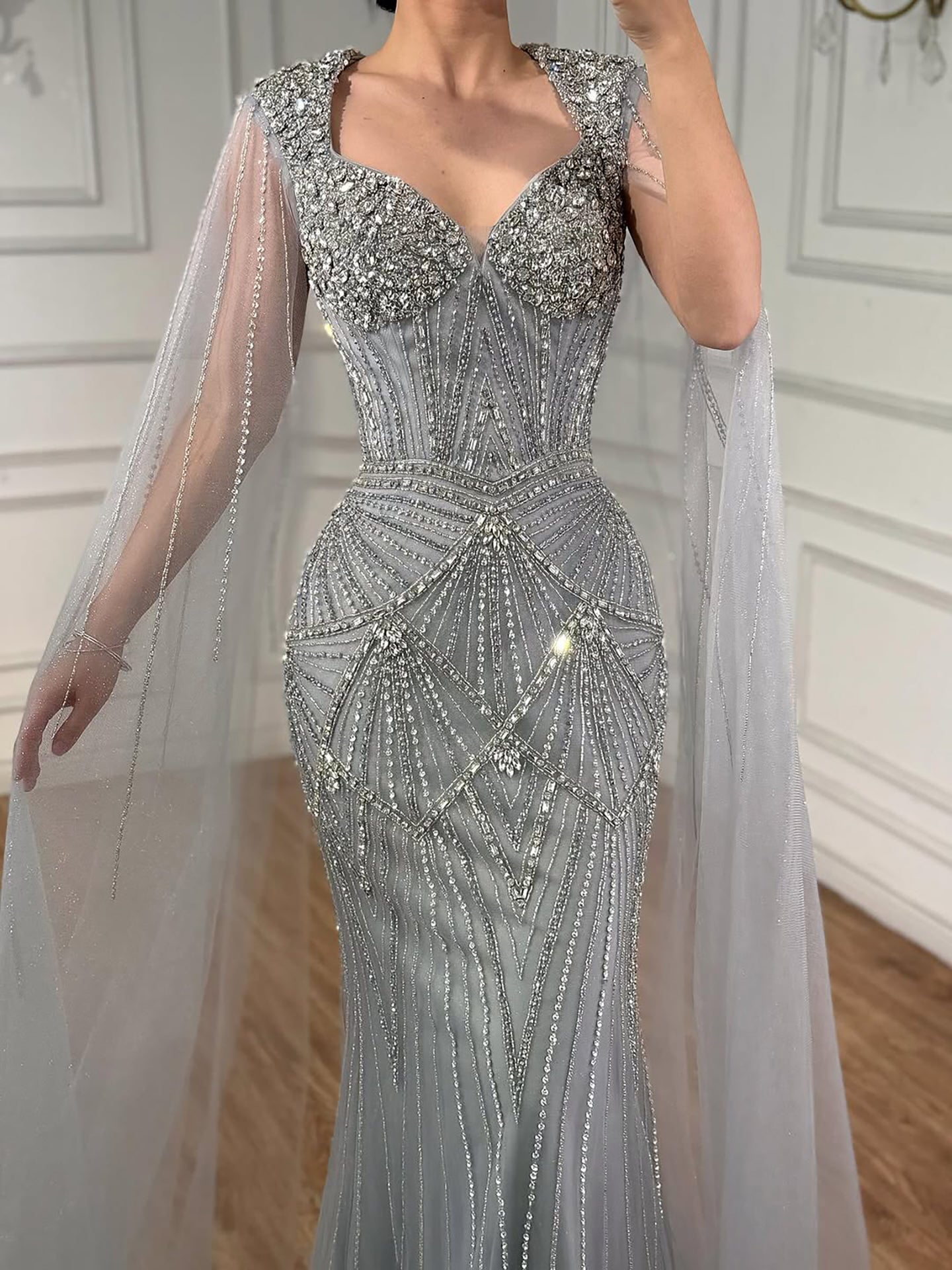 Luxury Dubai Pink Beaded Evening Dress With Cape LA73329