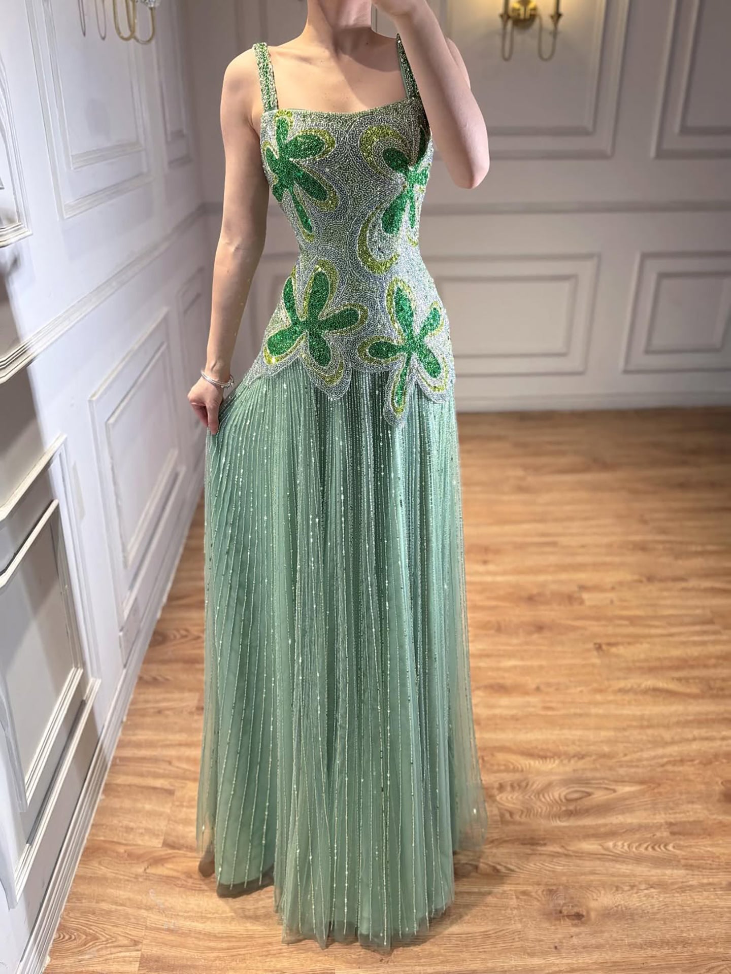 Luxury Green Elegant A-Line Silhouette for Weddings & Galas LA73332