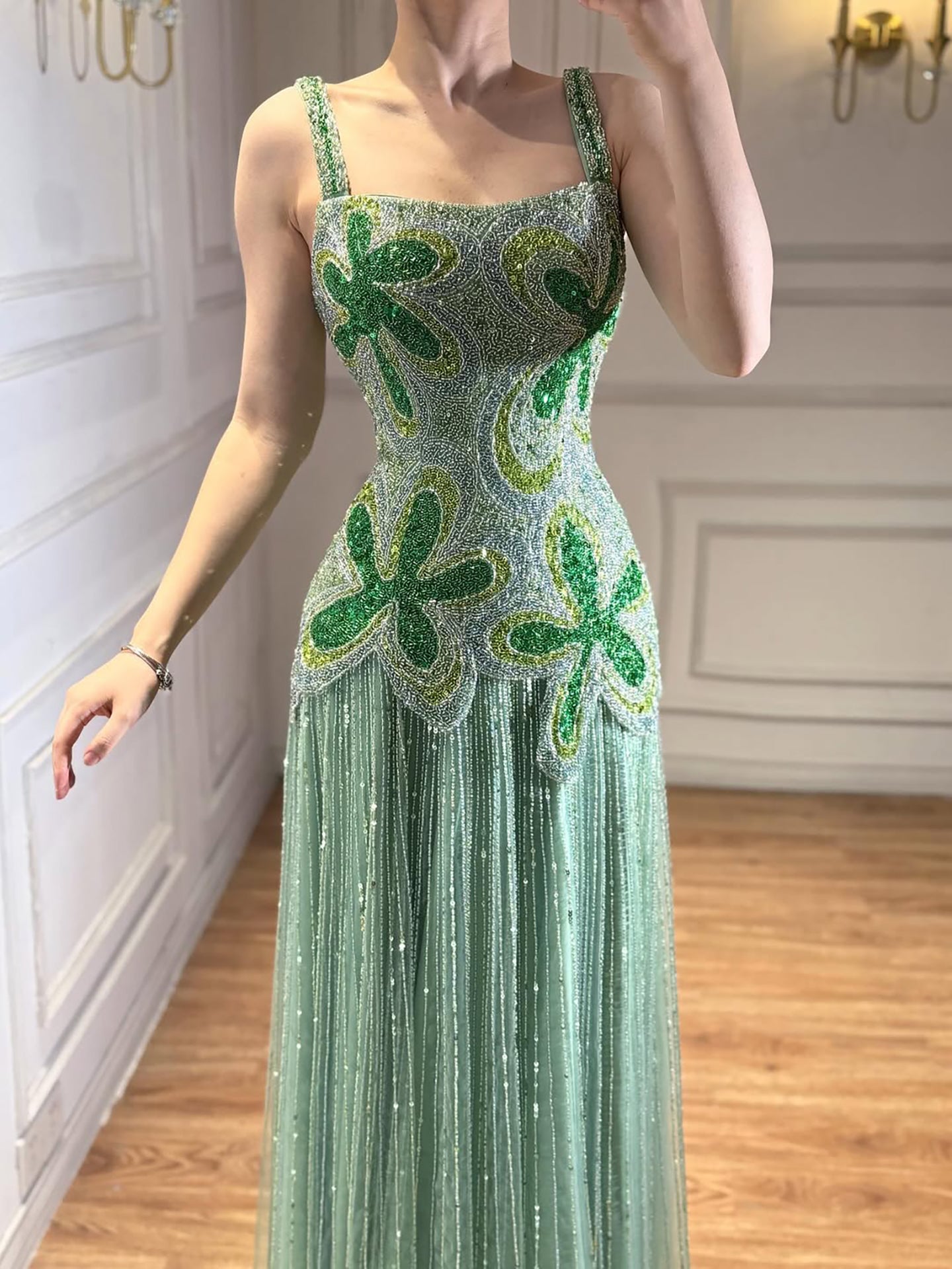 Luxury Green Elegant A-Line Silhouette for Weddings & Galas LA73332