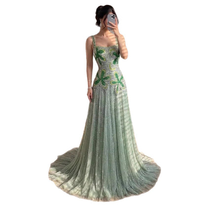 Luxury Green Elegant A-Line Silhouette for Weddings & Galas LA73332