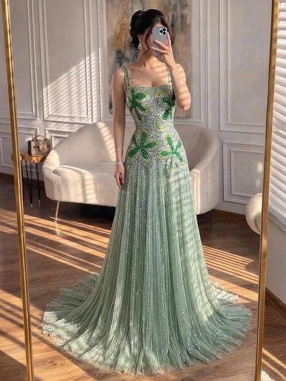 Luxury Green Elegant A-Line Silhouette for Weddings & Galas LA73332