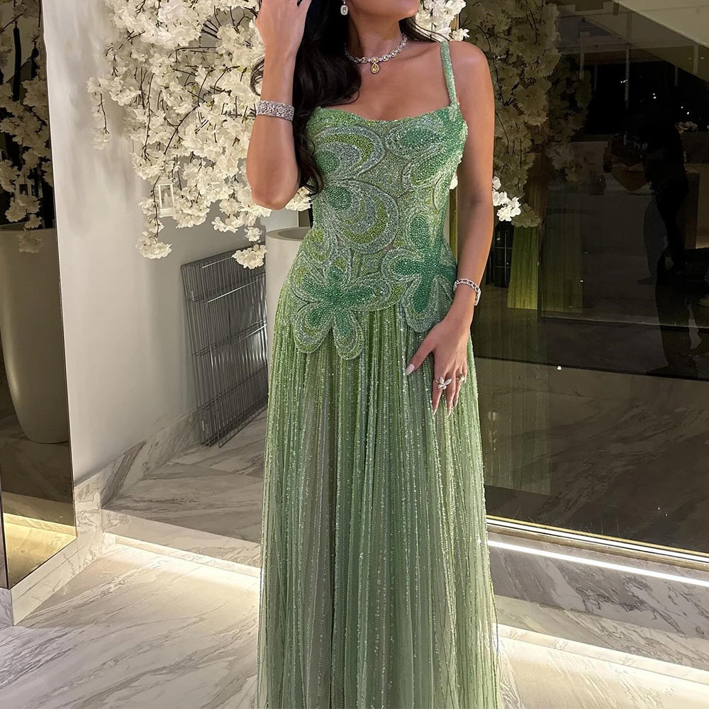 Luxury Green Elegant A-Line Silhouette for Weddings & Galas LA73332