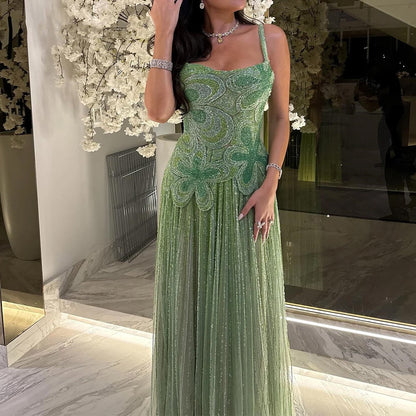 Luxury Green Elegant A-Line Silhouette for Weddings & Galas LA73332