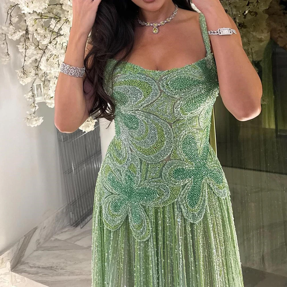 Luxury Green Elegant A-Line Silhouette for Weddings & Galas LA73332