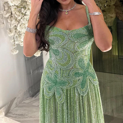 Luxury Green Elegant A-Line Silhouette for Weddings & Galas LA73332