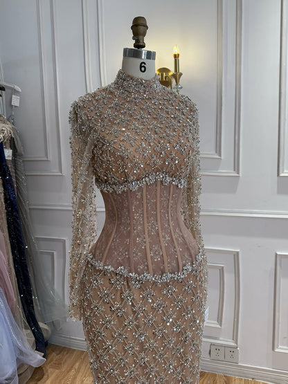 Luxury Nude Beaded Two Pieces Corset Evening Dress LA73335