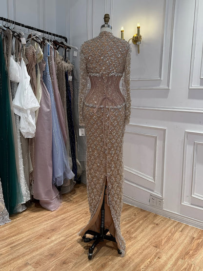 Luxury Nude Beaded Two Pieces Corset Evening Dress LA73335