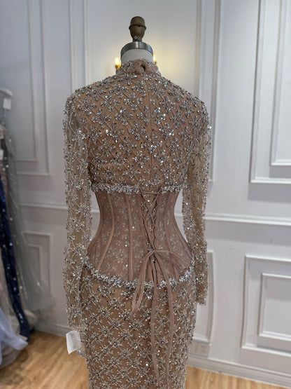 Luxury Nude Beaded Two Pieces Corset Evening Dress LA73335