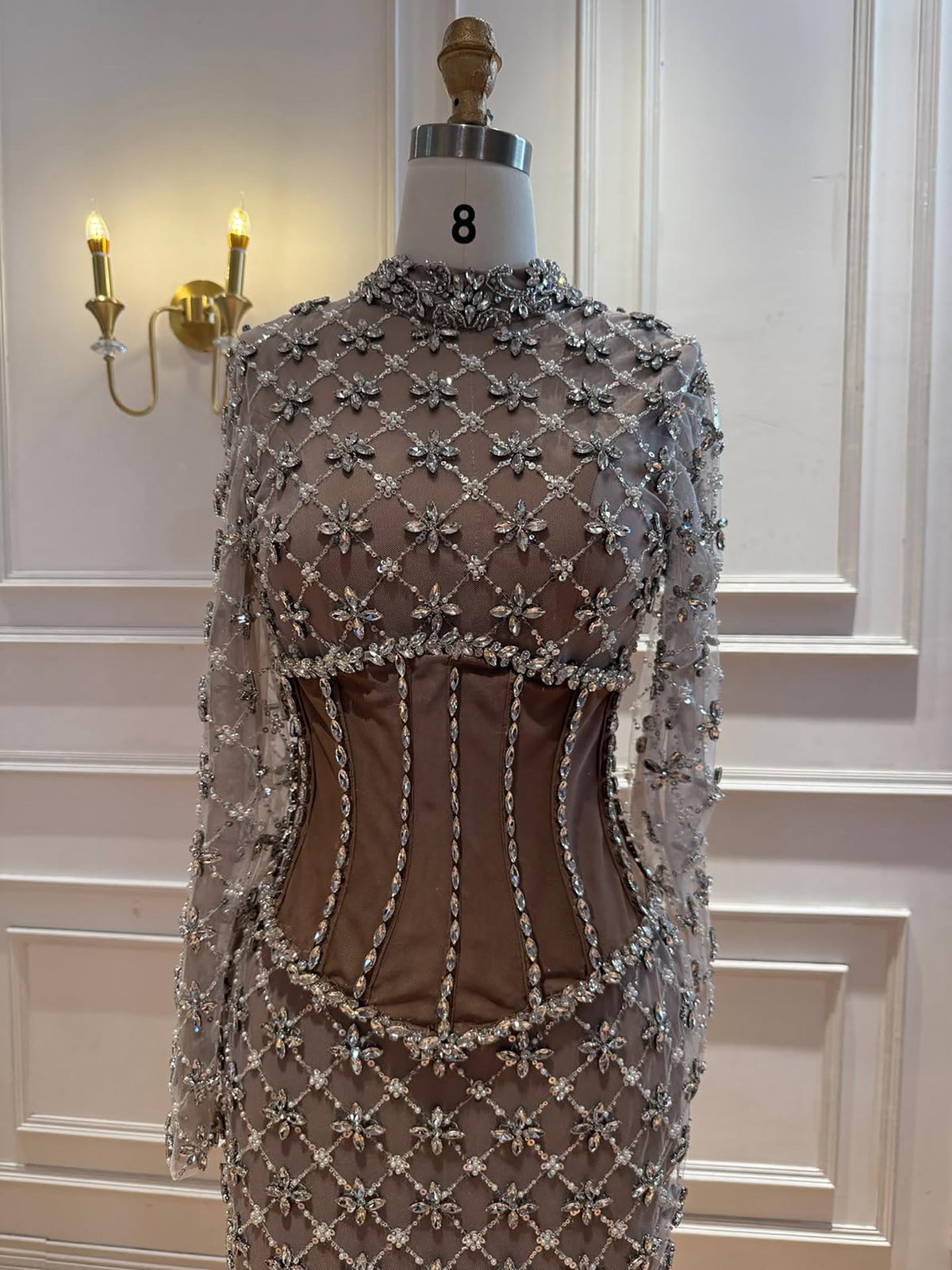 Luxury Caramel Crystal Beaded Corset Mermaid Evening Dress LA73335A