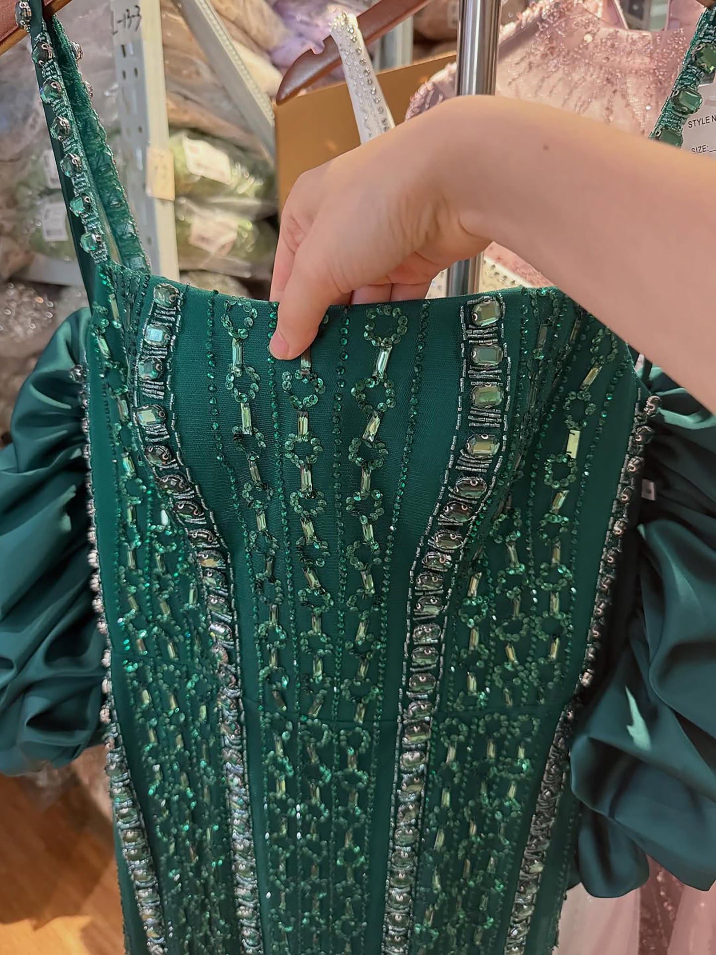 Luxury Kosovo Green Square Beaded Evening Dress with Cape LA73355