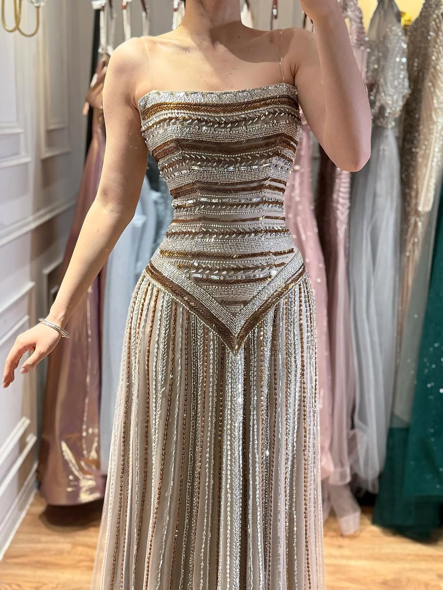 Luxury Caramel Beaded Arabic A-Line Corset Evening Dress LA73359