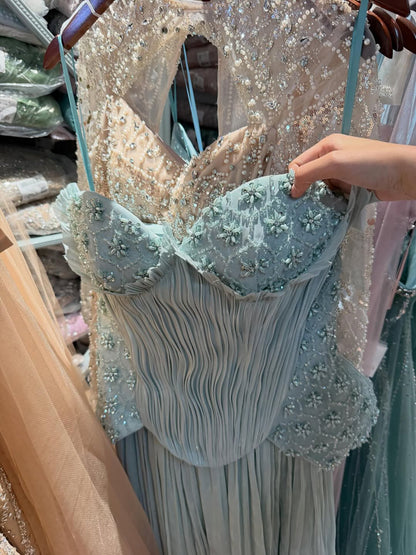 Luxuriöses türkisfarbenes zweiteiliges Korsett-Abendkleid LA73360