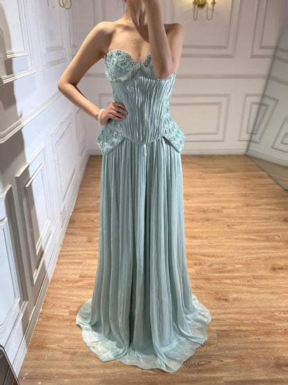 Luxuriöses türkisfarbenes zweiteiliges Korsett-Abendkleid LA73360