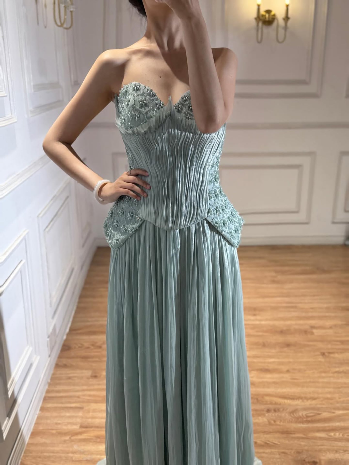Luxuriöses türkisfarbenes zweiteiliges Korsett-Abendkleid LA73360
