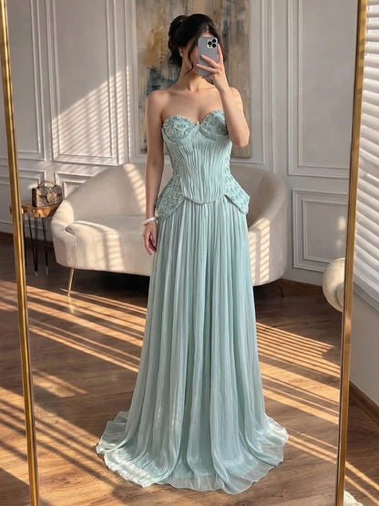 Luxuriöses türkisfarbenes zweiteiliges Korsett-Abendkleid LA73360