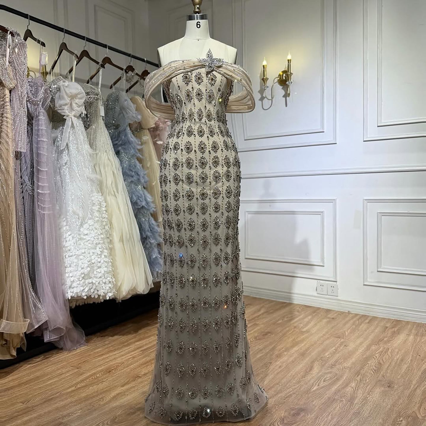 Luxury Gold Arabic Ruffles Evening Dress LA73362