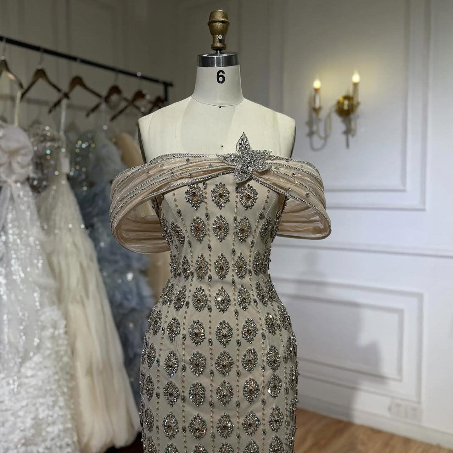 Luxury Gold Arabic Ruffles Evening Dress LA73362