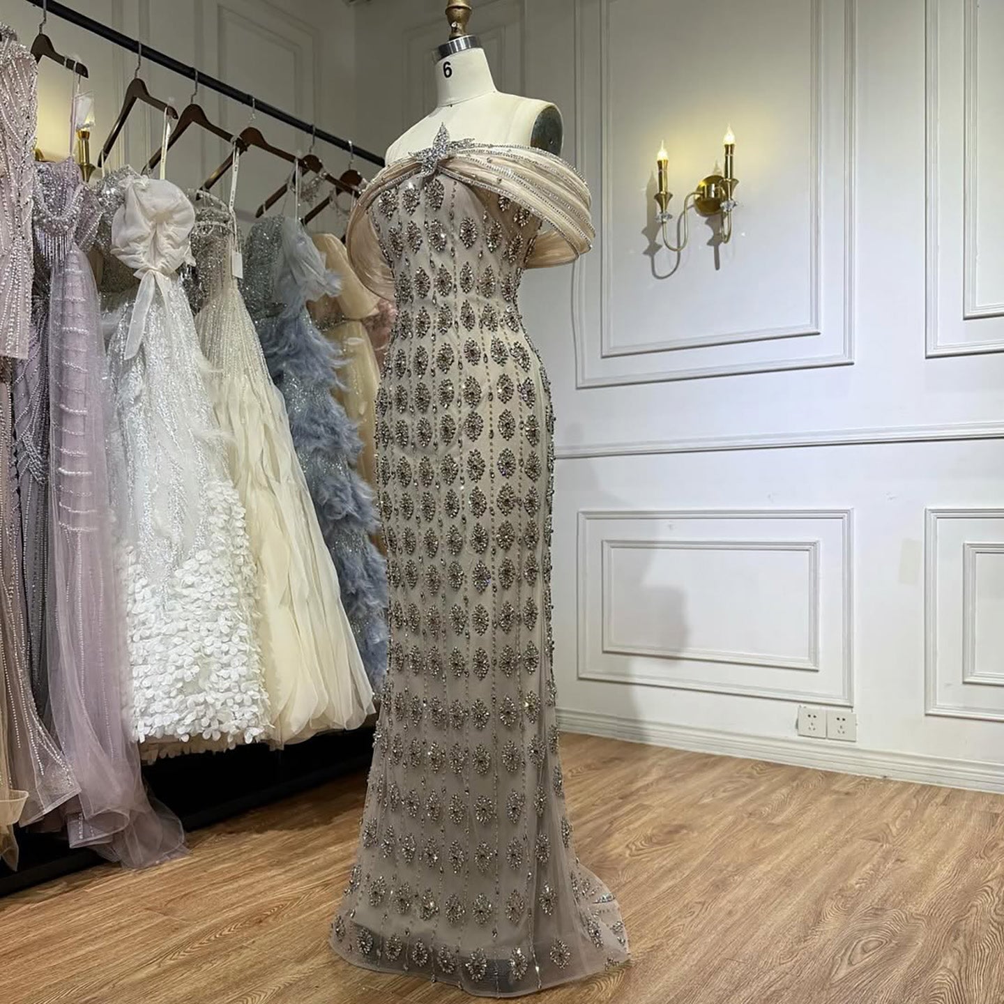 Luxury Gold Arabic Ruffles Evening Dress LA73362