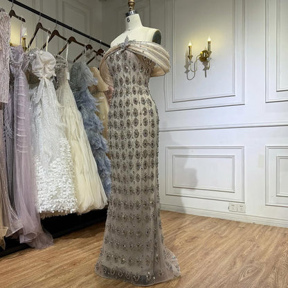 Luxury Gold Arabic Ruffles Evening Dress LA73362