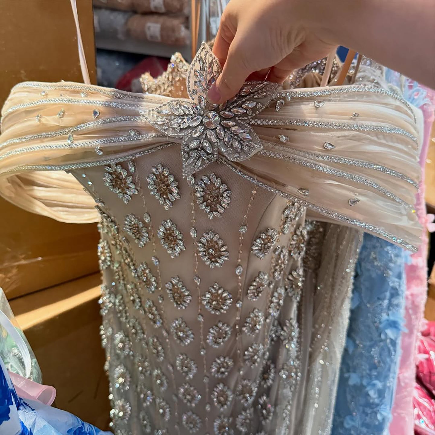 Luxury Gold Arabic Ruffles Evening Dress LA73362