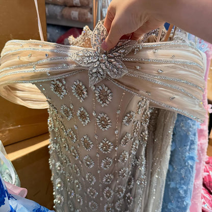 Luxury Gold Arabic Ruffles Evening Dress LA73362