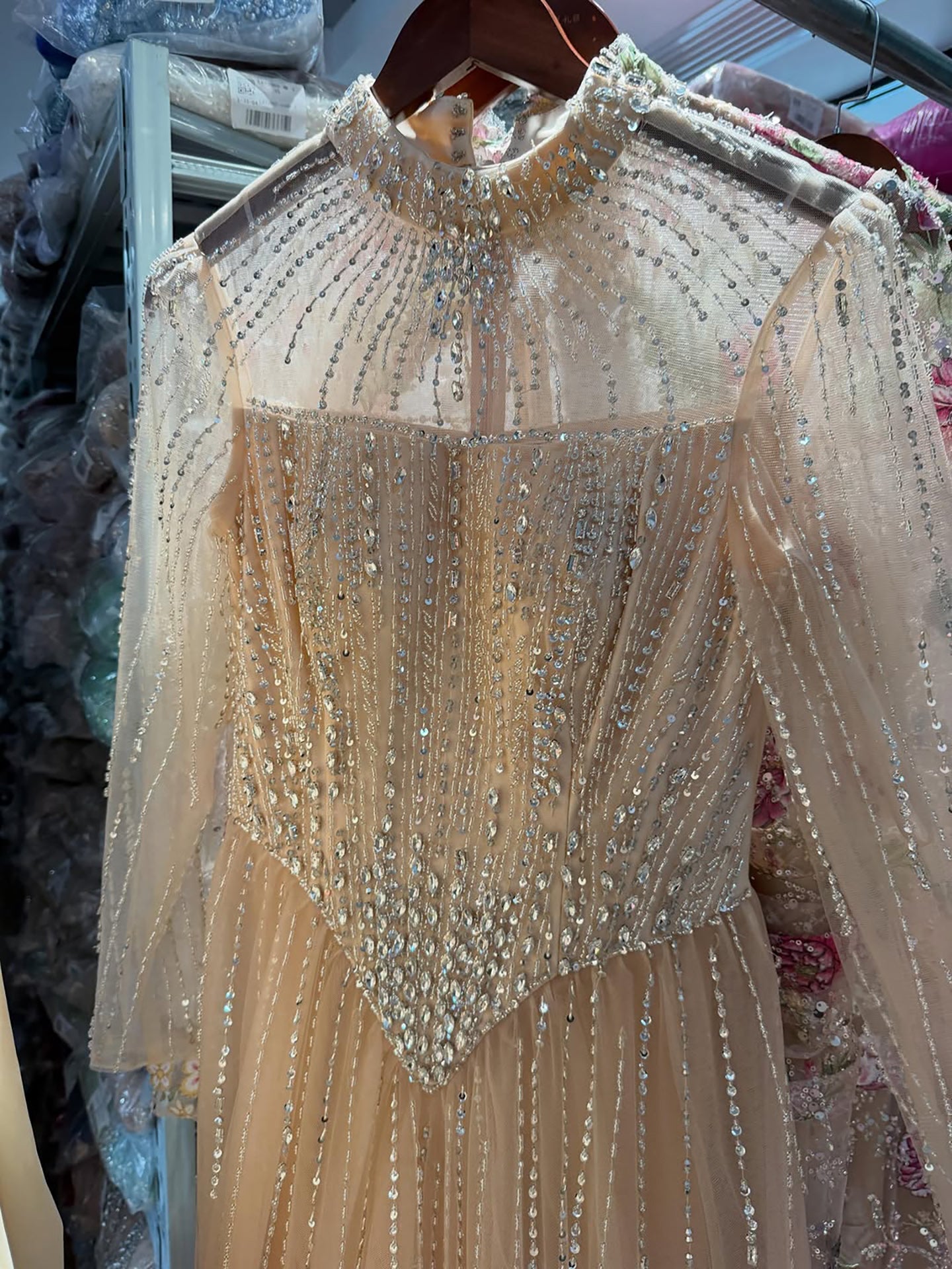 Luxury Nude Crystal Beaded A Line Evening Dress LA73753