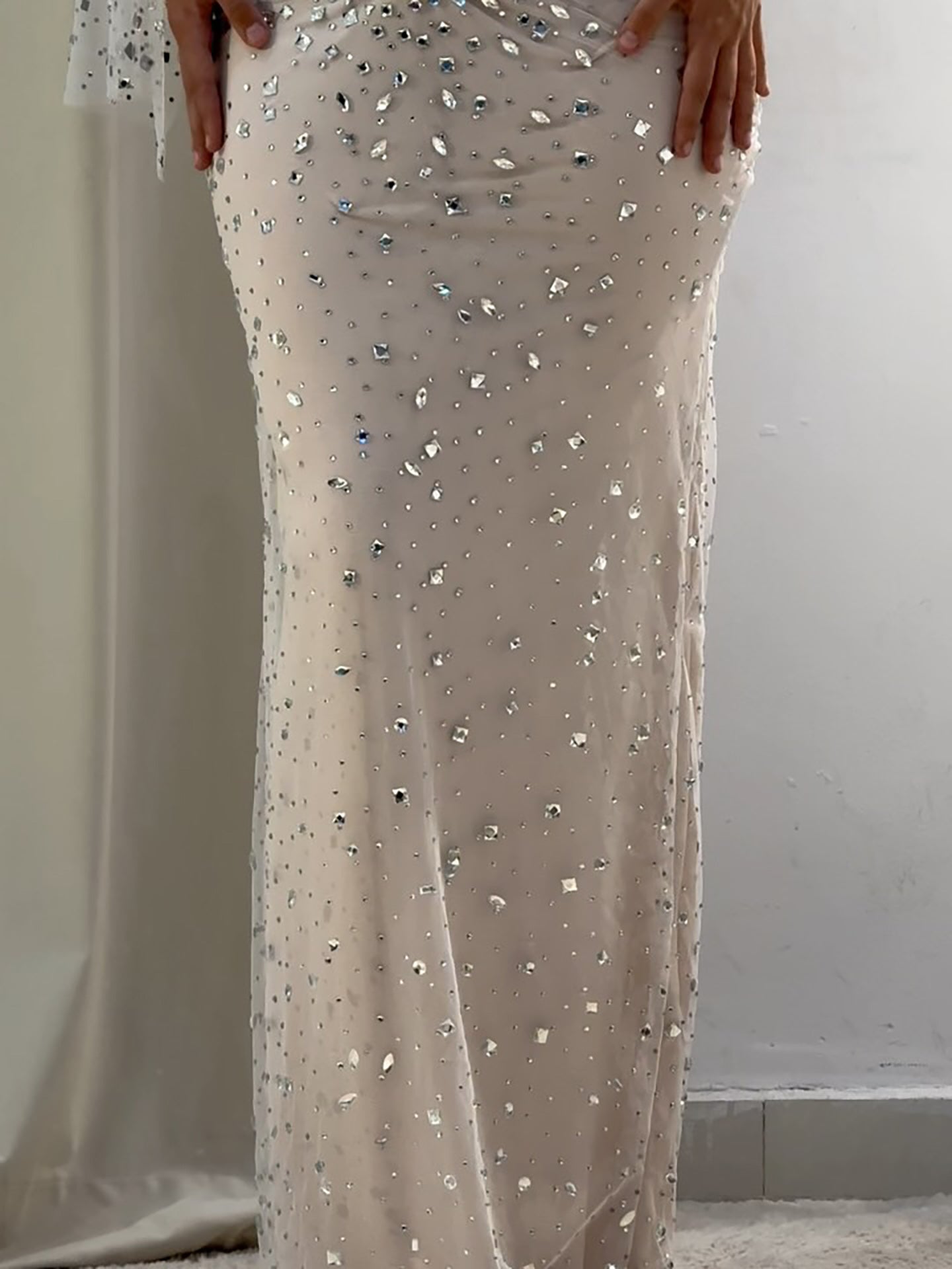 Luxury Sliver Nude Crystal Beaded One Shoulder Mermaid Evening Dress LA73364