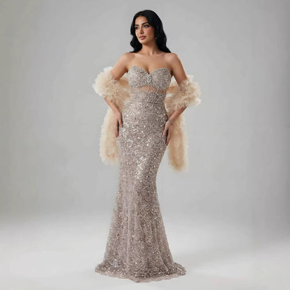 Luxury Arabic Nude  Evening Dress With Cape LA73365B