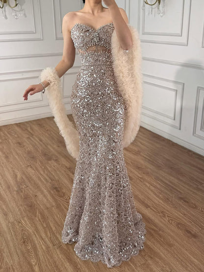 Luxury Arabic Nude  Evening Dress With Cape LA73365B