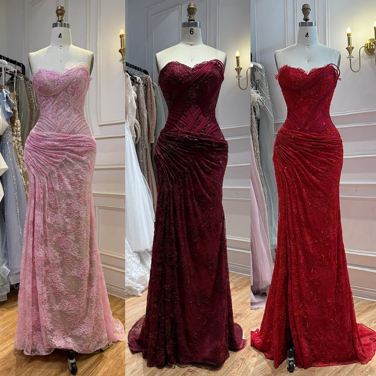 Luxury Pink Lace Corset Mermaid Slit Evening Dress LA73373A