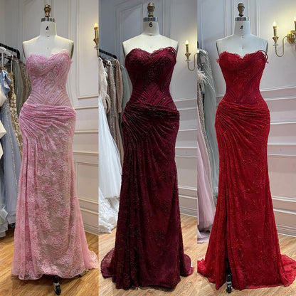 Luxury Pink Lace Corset Mermaid Slit Evening Dress LA73373A
