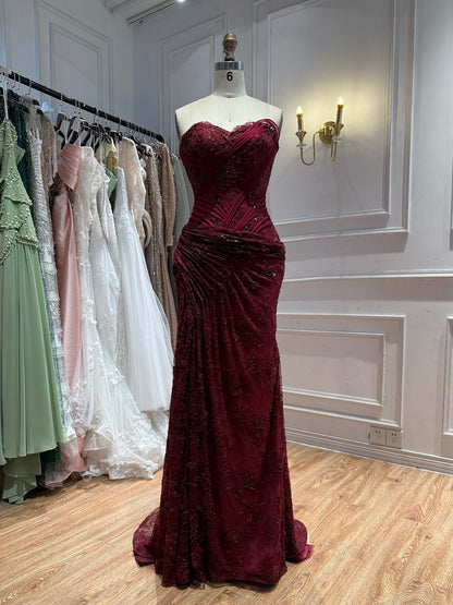 Luxury Pink Lace Corset Mermaid Slit Evening Dress LA73373A
