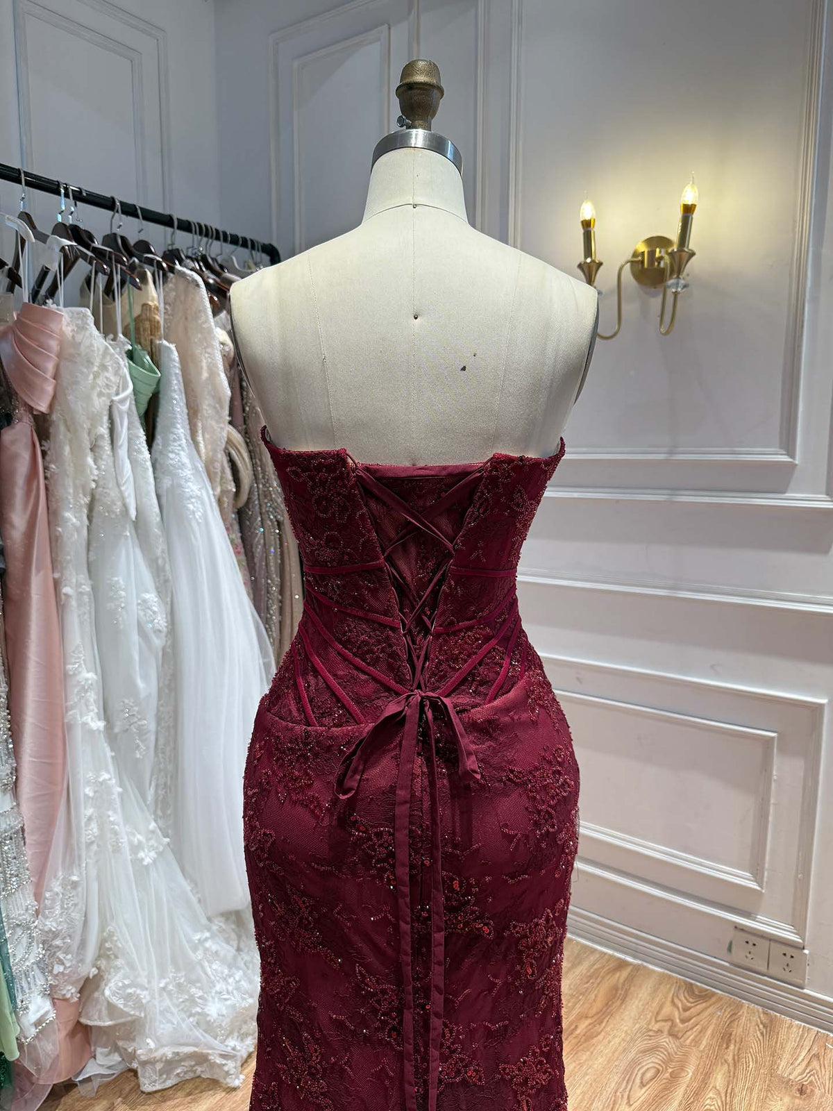 Luxury Pink Lace Corset Mermaid Slit Evening Dress LA73373A