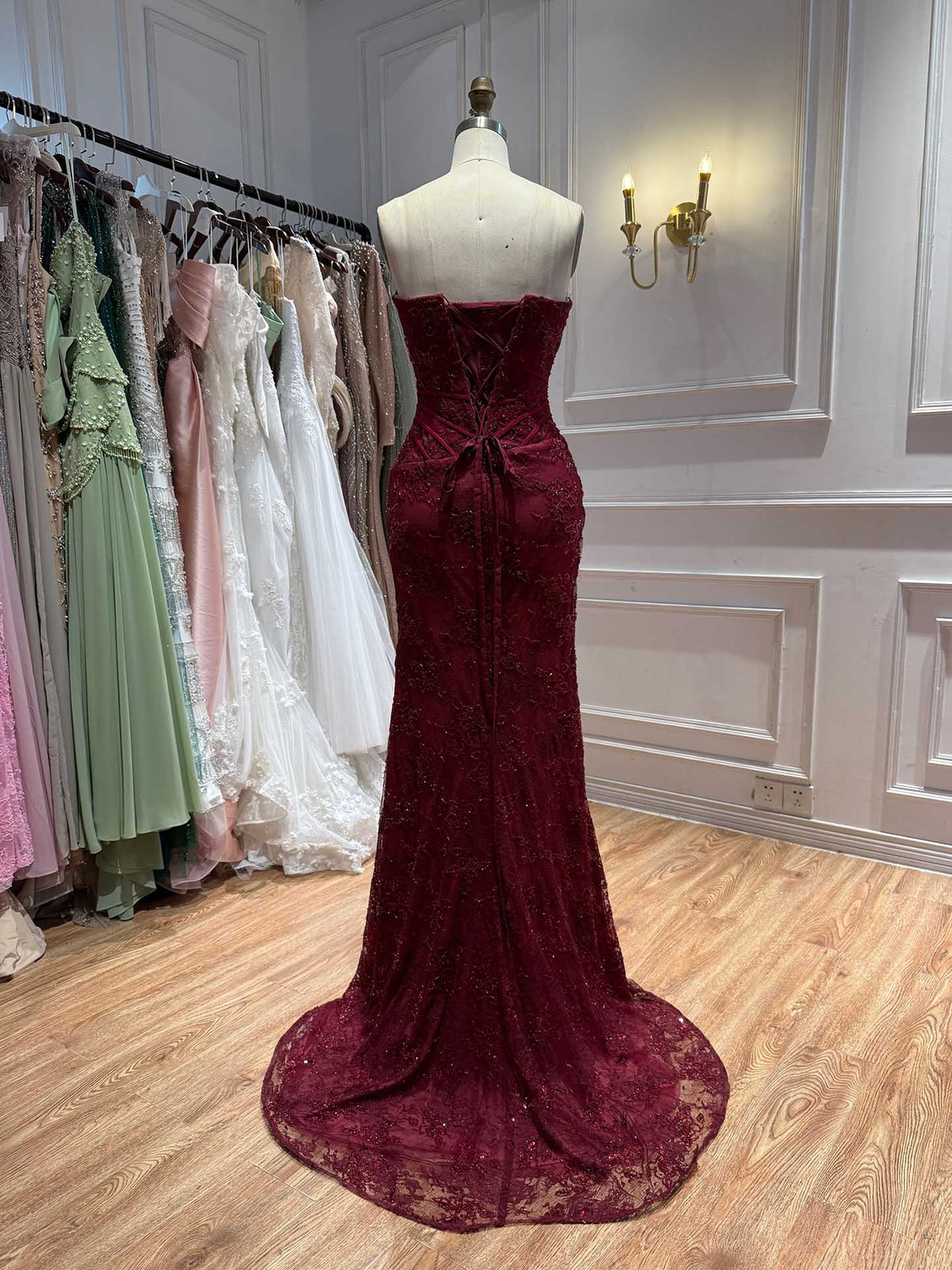 Luxury Pink Lace Corset Mermaid Slit Evening Dress LA73373A