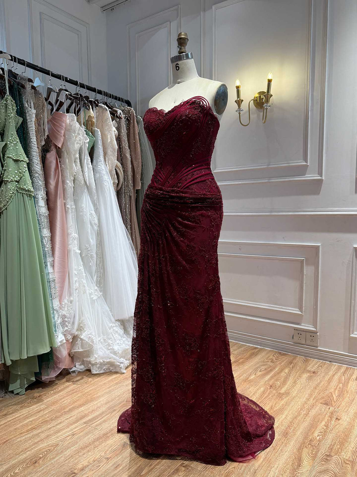 Luxury Pink Lace Corset Mermaid Slit Evening Dress LA73373A