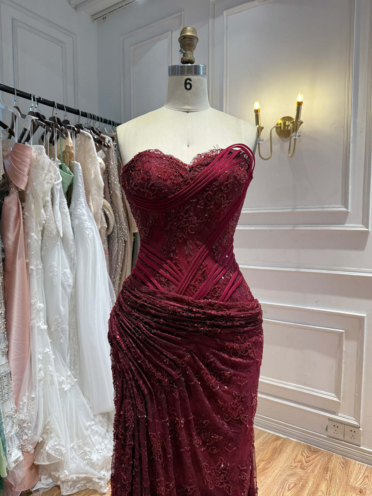 Luxury Pink Lace Corset Mermaid Slit Evening Dress LA73373A