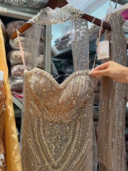 Luxury Nude Crystal Beaded Mermaid Evening Dress LA73375